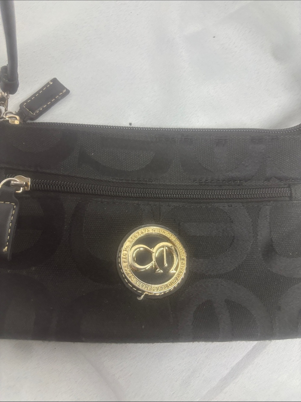 Coach Black Signature Jacquard Wristlet with Gold Logo